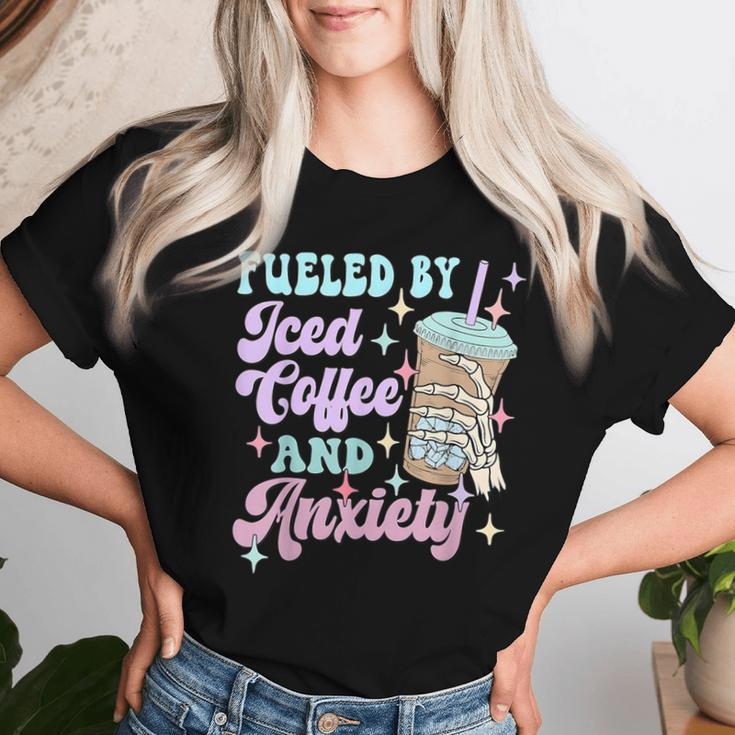 Retro Groovy Coffee Fueled By Iced Coffee And Anxiety Women T-shirt Gifts for Her