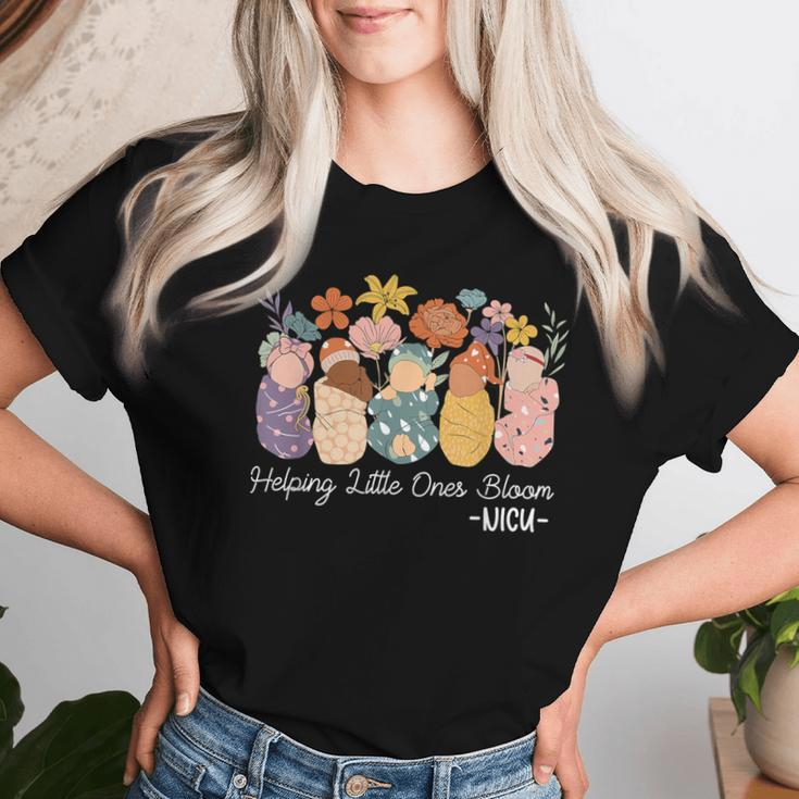 Retro Groovy Helping Little Ones Bloom Nicu Nurse Women T-shirt Gifts for Her
