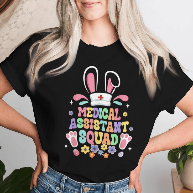 Retro Groovy Medical Assistant Squad Bunny Ear Flower Easter Women T-shirt Gifts for Her