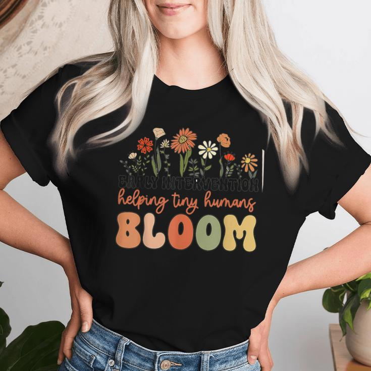 Retro Wildflower Early Intervention Helping Tiny Human Bloom Women T-shirt Gifts for Her