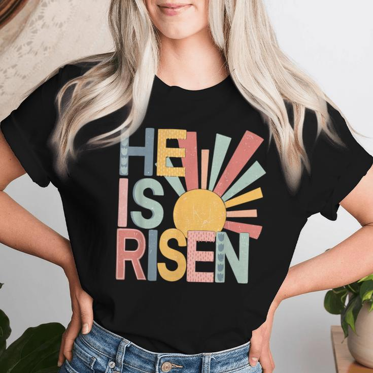 He Is Risen Matthew 286 Easter Day Christian Jesus Bunny Women T-shirt Gifts for Her