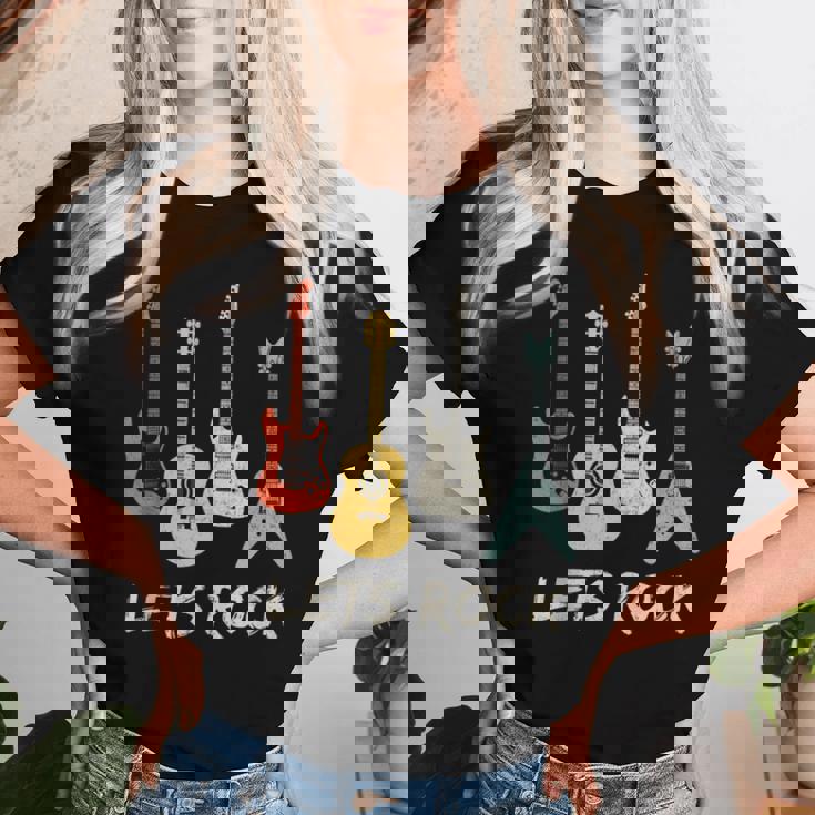 Lets Rock Rock N Roll Guitar Retro Sin Mangas Camiseta de mujer Regalos para ella
