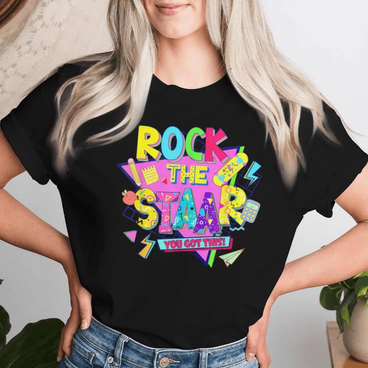 Rock The Staar Test Testing Day Retro Groovy Teacher Stars Women T-shirt Gifts for Her