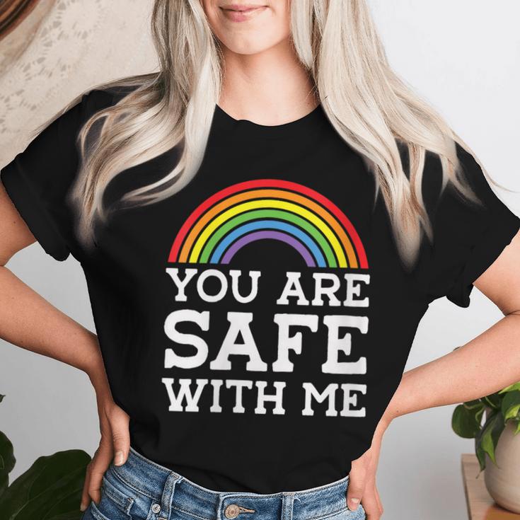 You Are Safe With Me Straight Ally Lgbtqia Rainbow Pride Women T-shirt Gifts for Her