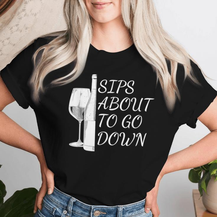 Sips About To Go Down May Contain Wine Tasting Lover Glass Women T-shirt Gifts for Her