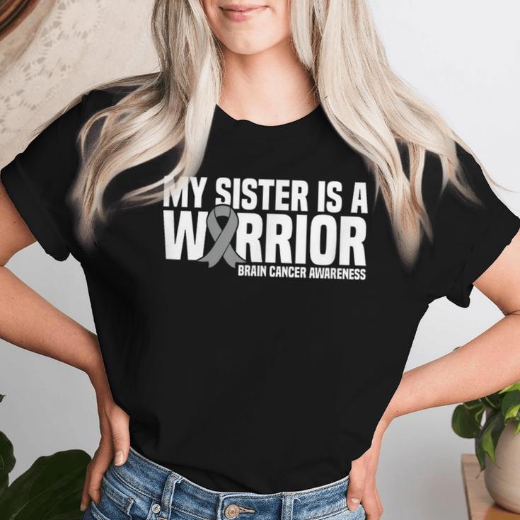 My Sister Is A Warrior Grey Ribbon Brain Cancer Awareness Women T-shirt Gifts for Her