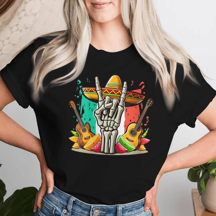 Skeleton Hand Sombrero Cinco De Mayo Music Lover Band Guitar Women T-shirt Gifts for Her