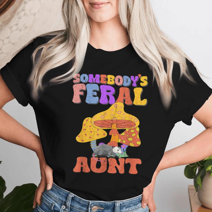 Somebody's Feral Aunt Groovy Opossum Mushroom Wild Auntie Women T-shirt Gifts for Her