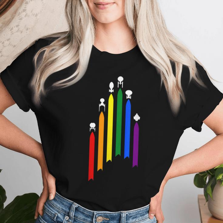 Spaceship Lgbt Flag Gay Pride Month Transgender Rainbow Women T-shirt Gifts for Her