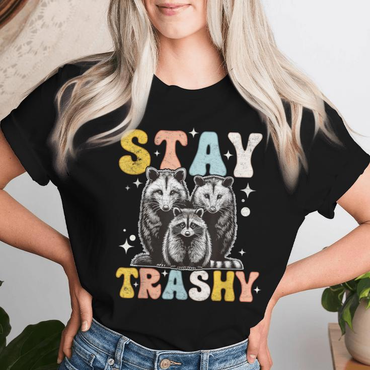 Stay Trashy Raccoon Possum Skunk Groovy Meme Women T-shirt Gifts for Her