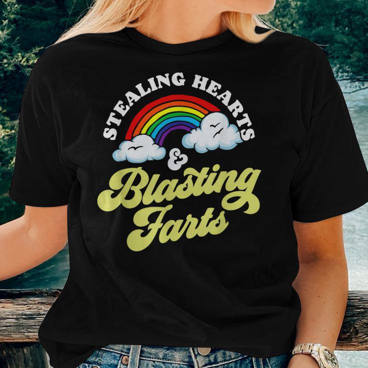 Stealing Hearts & Blasting Farts Rainbow Valentines Women T-shirt Gifts for Her