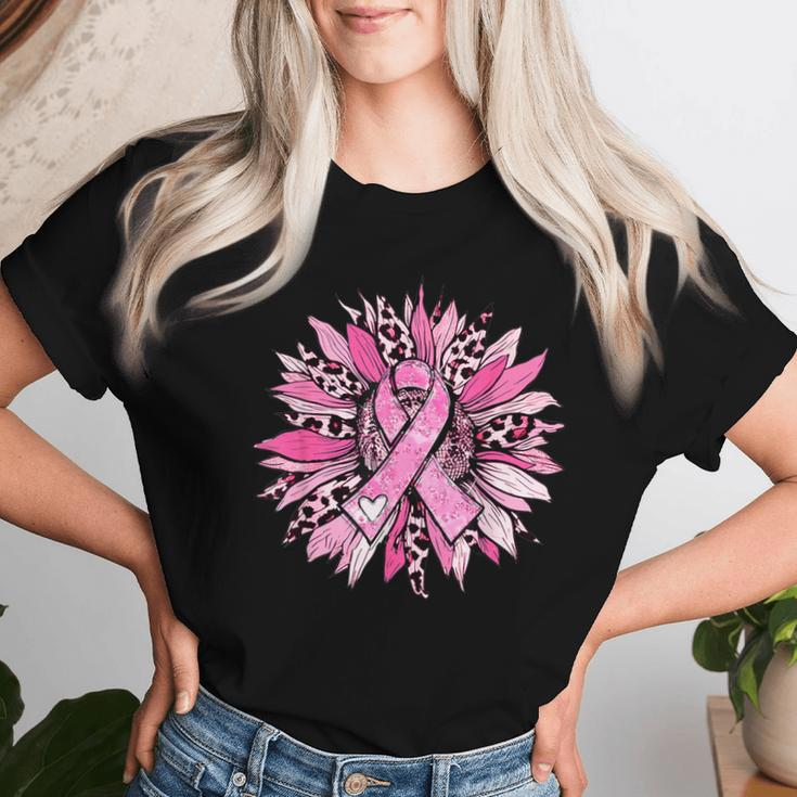 Sunflower Pink Breast Cancer Awareness Girls Warrior Women T-shirt Gifts for Her