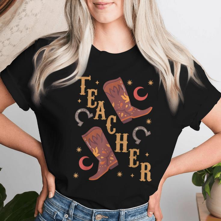 Teacher Cute Boho Cowgirl Boots Wild West Cowboy Rodeo Women T-shirt Gifts for Her