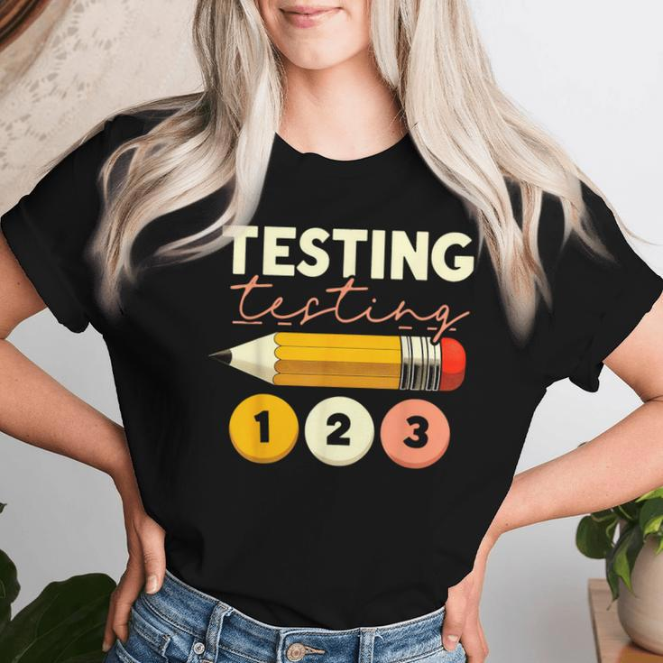 Testing Testing 123 Test Day Teacher Student Staar Exam Women T-shirt Gifts for Her