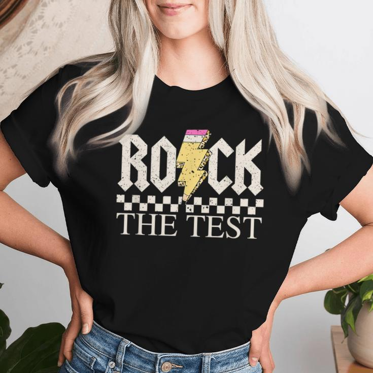 Testing Day Teacher Student Motivational Rock The Test Women T-shirt Gifts for Her