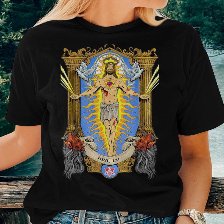 Third Eye Jesus Rise Up Christian Sacred Geometry Merkaba Women T-shirt Gifts for Her