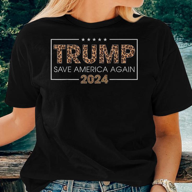 Trump 2024 Save America Again Leopard Print Girls Women T-shirt Gifts for Her