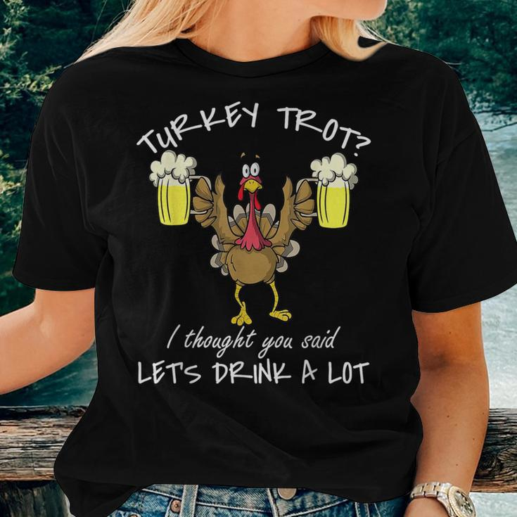 Turkey Trot Drink A Lot Thanksgiving Day 5K Run Beer Women T-shirt Gifts for Her