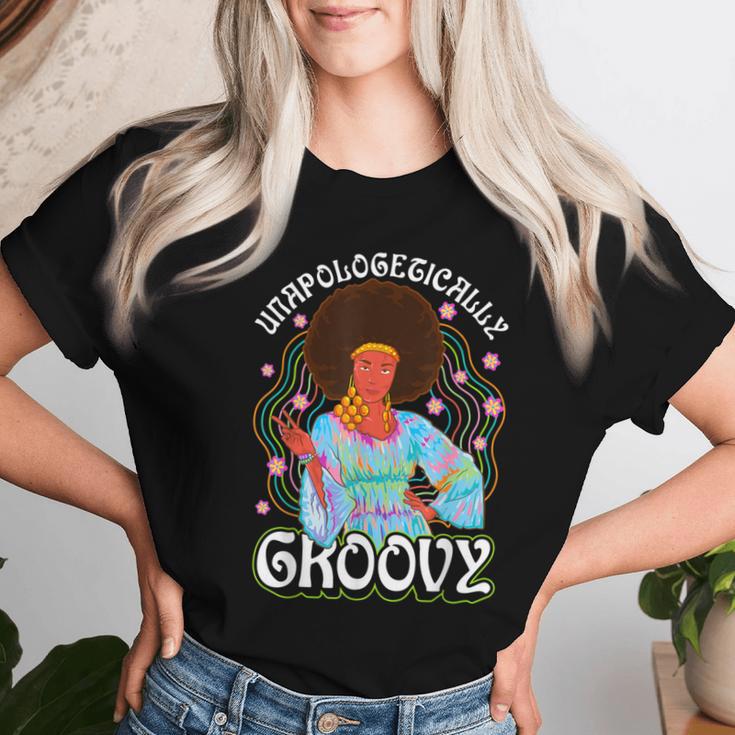 Unapologetically Groovy Black Woman 70S Dance Party Peace Women T-shirt Gifts for Her