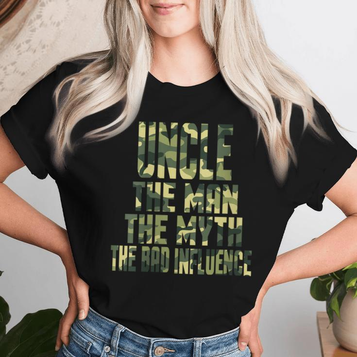 Uncle The Man The Myth The Bad Influence Fathers Day Camo Women T-shirt Gifts for Her