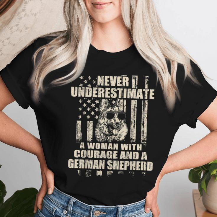 Never Underestimate Woman And A German Shepherd Usa Flag T-S Women T-shirt Gifts for Her