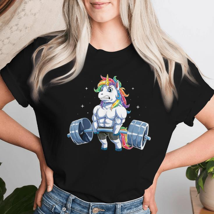 Unicorn WeightliftingFitness Gym Deadlift Rainbow Women T-shirt Gifts for Her