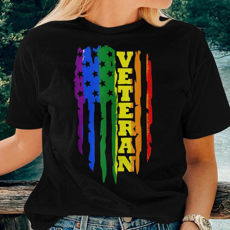 Veteran Lgbt Gay Pride Rainbow American Flag Military Women T-shirt Gifts for Her