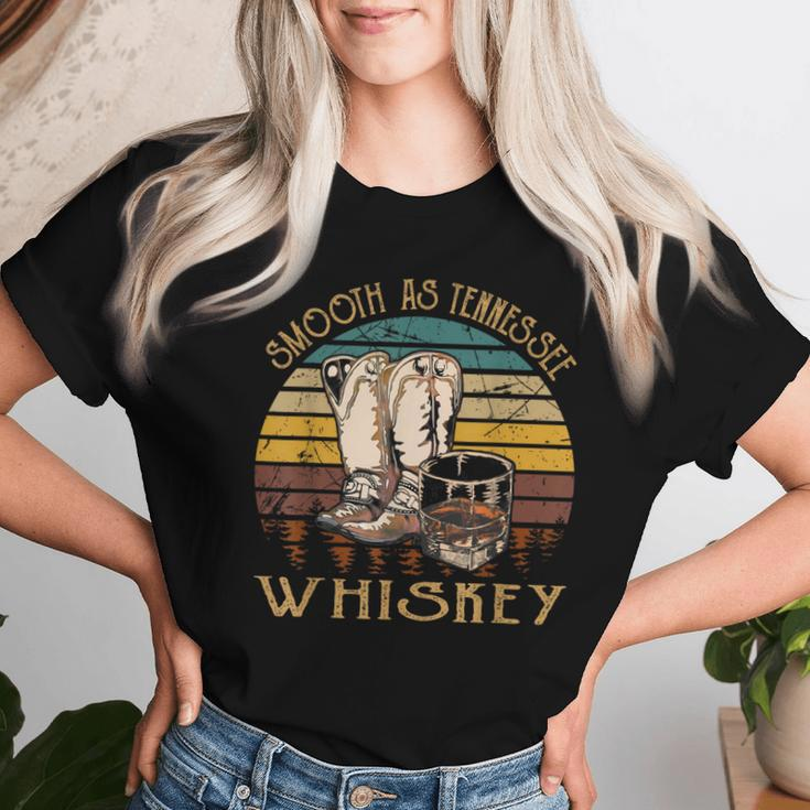 Vintage Cowboy Boots And Wine Smooth Like Tennessee Whiskey Women T-shirt Gifts for Her