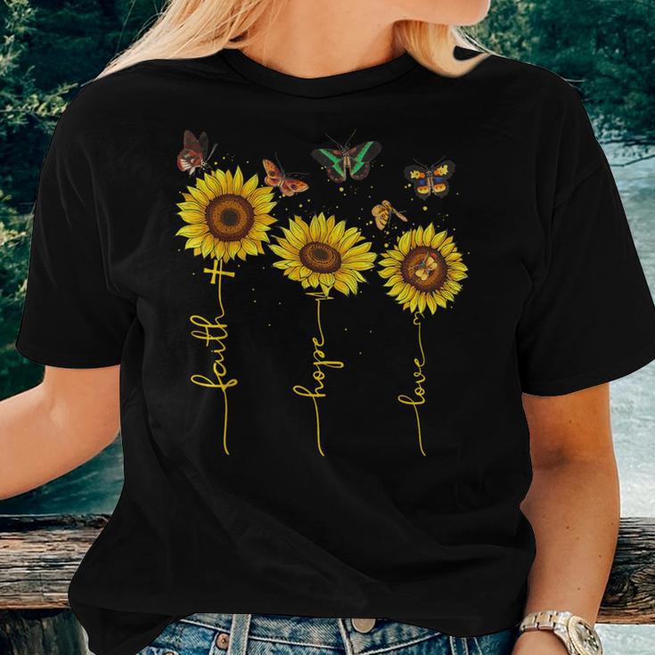 Vintage Faith Cross Hope Love Sunflower Butterfly Christian Women T-shirt Gifts for Her