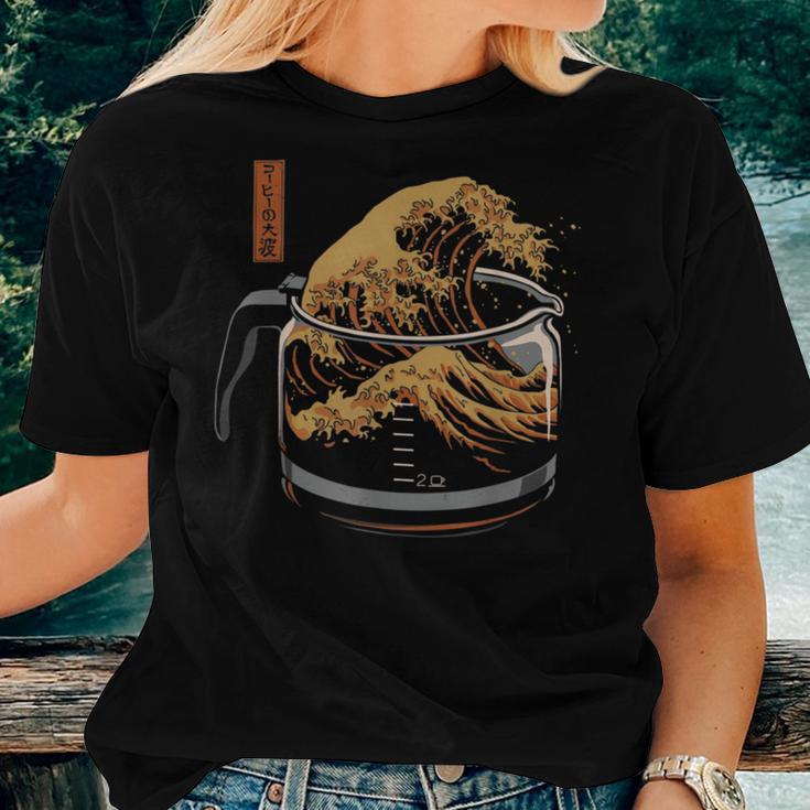 Vintage The Great Wave Of Coffee Start Day With Coffee Women T-shirt Gifts for Her