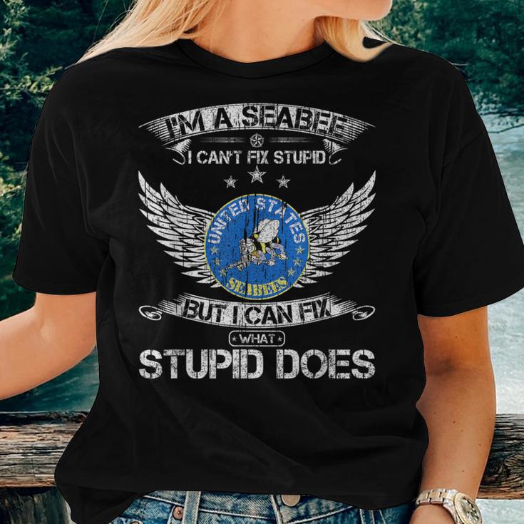 Vintage I'm A Us Seabee Veteran I Can Fix What Stupid Does Women T-shirt Gifts for Her