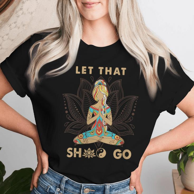 Vintage Let That Shit Go Yoga Meditation Spiritual Warrior Women T-shirt Gifts for Her