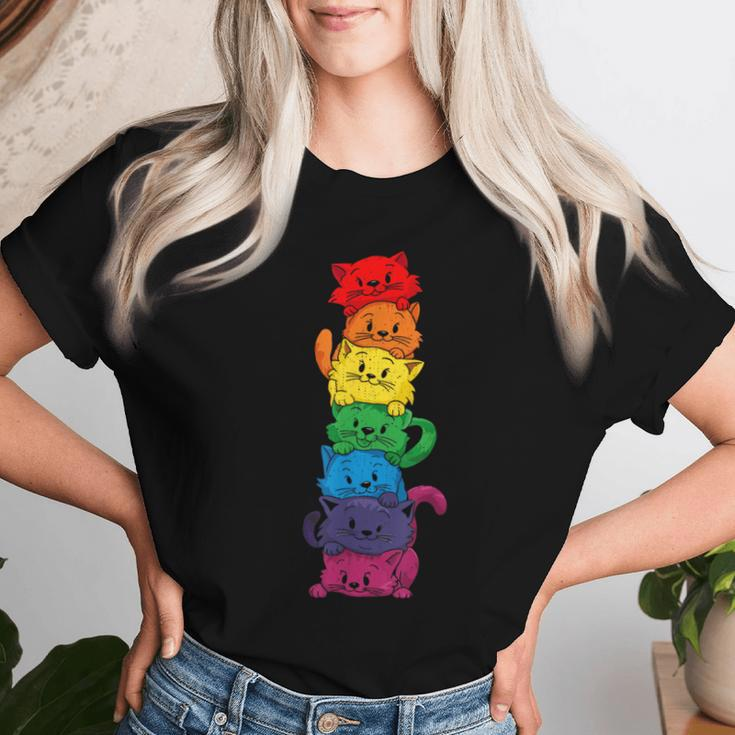 Vintage Lgbt Cat Stack Rainbow Gay Pride For Cat Lover Women T-shirt Gifts for Her