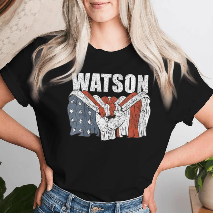 Watson Last Name Family Matching Retro American Flag Women T-shirt Gifts for Her
