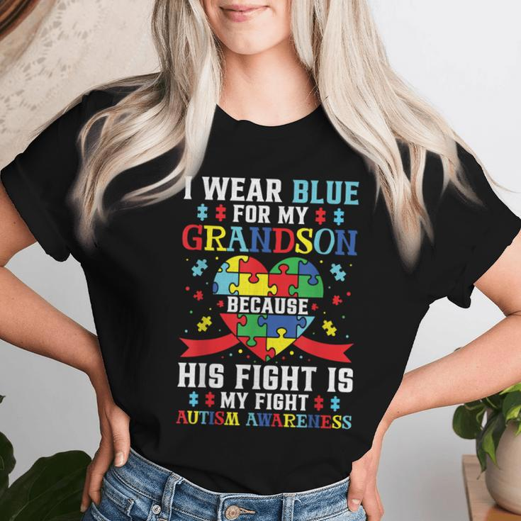 I Wear Blue For My Grandson Autism Awareness Grandma Grandpa Women T-shirt Gifts for Her