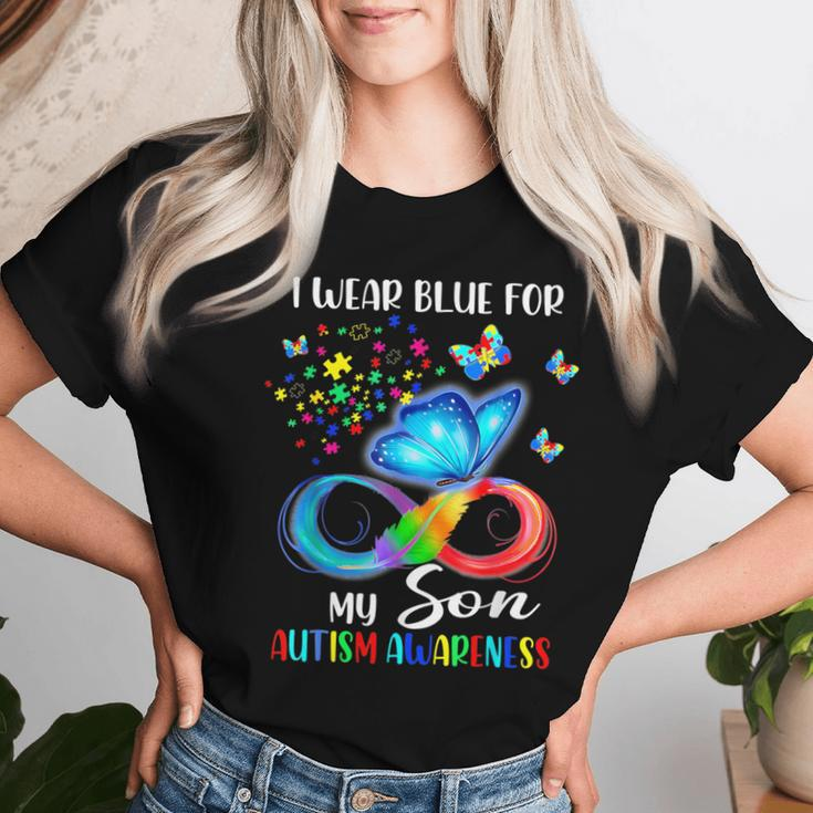 I Wear Blue For My Son Autism Awareness Mom Dad Women T-shirt Gifts for Her