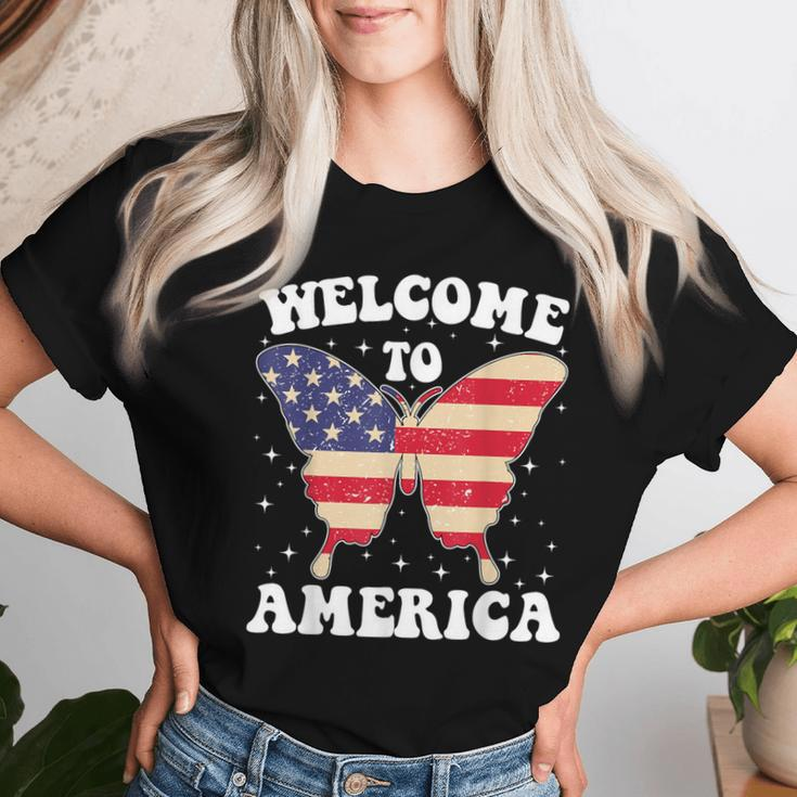 Welcome To America Patriotic Butterfly New American Citizen Women T-shirt Gifts for Her