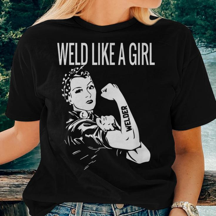 Weld Like A Girl Welder Woman Welding Wife Metal Women T-shirt Gifts for Her