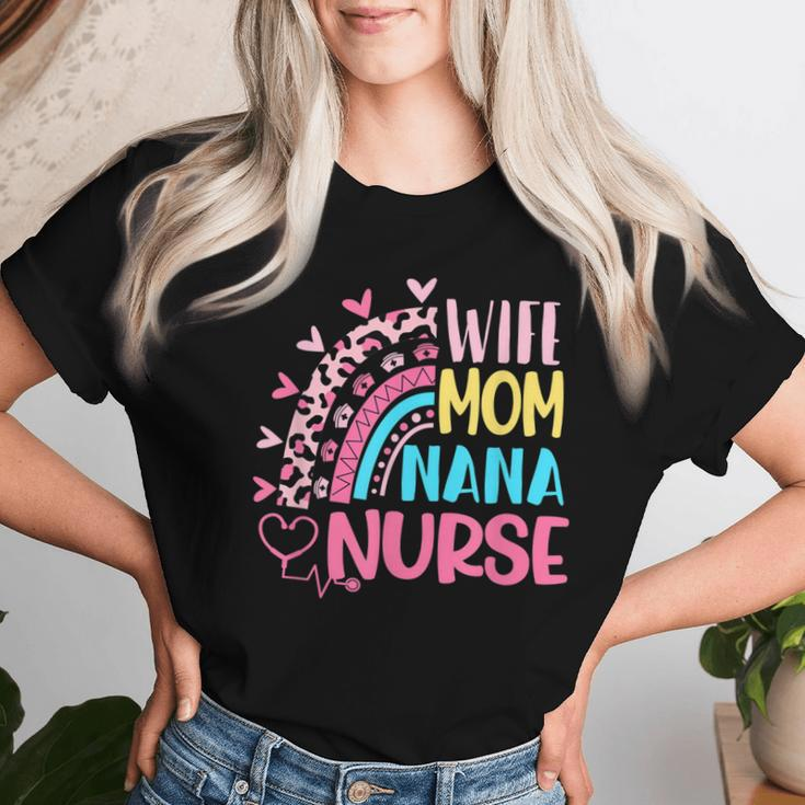 Wife Mom Nana Nurse Nurses Day Leopard Rainbow Women T-shirt Gifts for Her