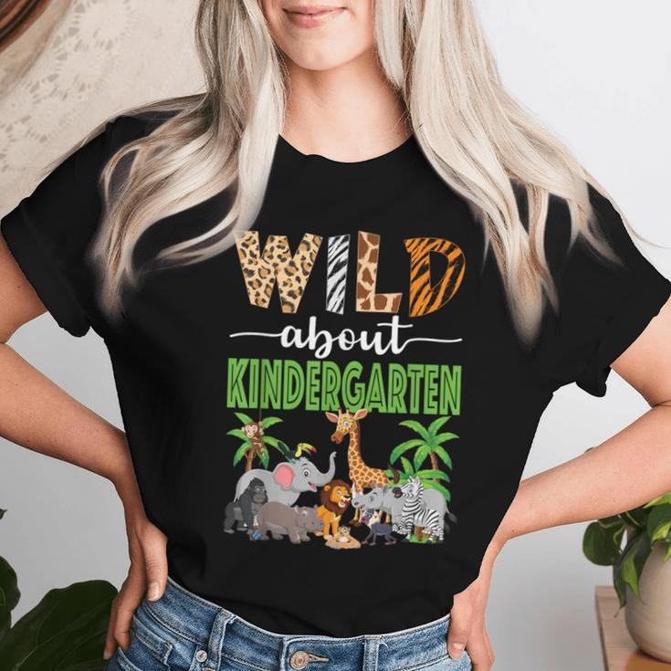 Wild About Kindergarten Teacher Student Zoo Safari Women T-shirt Gifts for Her