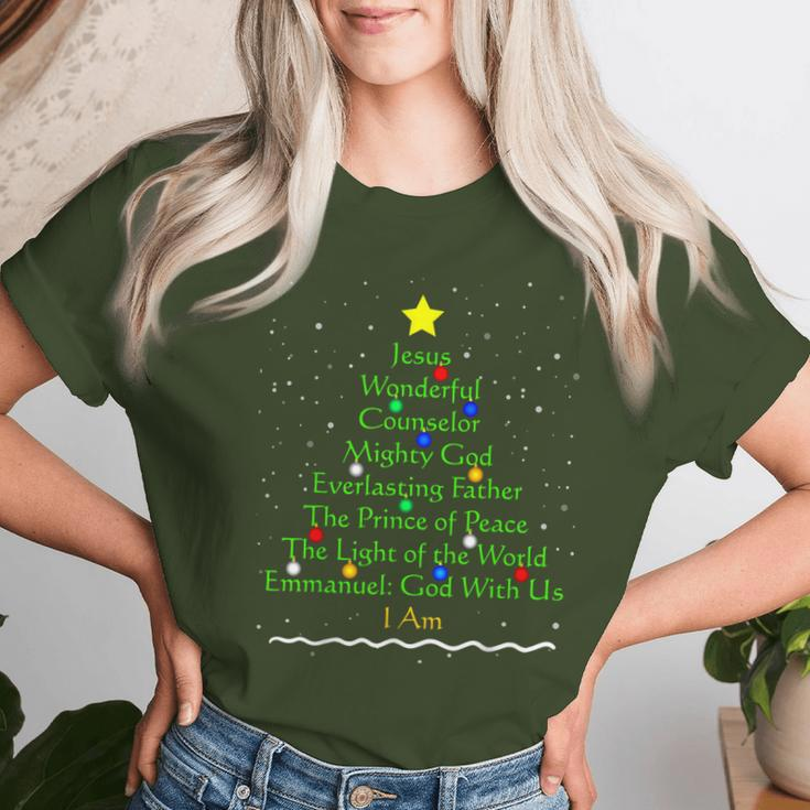 Christian Christmas Bible Names Of Jesus Tree Women T-shirt Gifts for Her