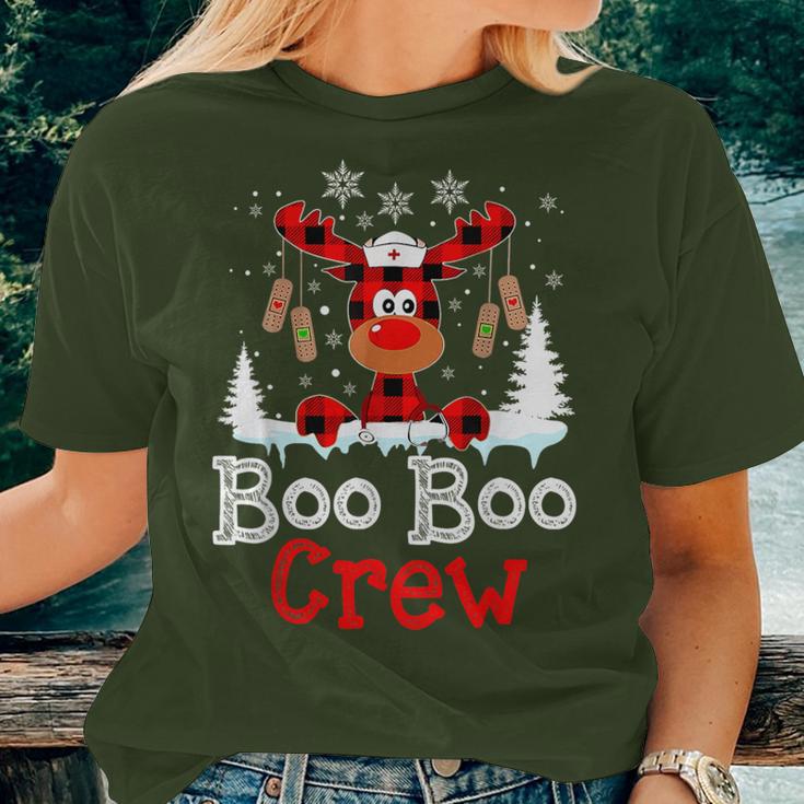 Christmas Boo Boo Crew Reindeer Nurse Buffalo Plaid Nurse Women T-shirt Gifts for Her