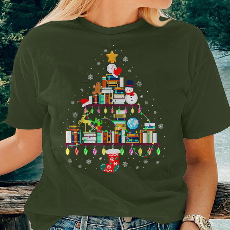 Christmas Tree Shape Lights Books Teacher Christmas Women T-shirt Gifts for Her