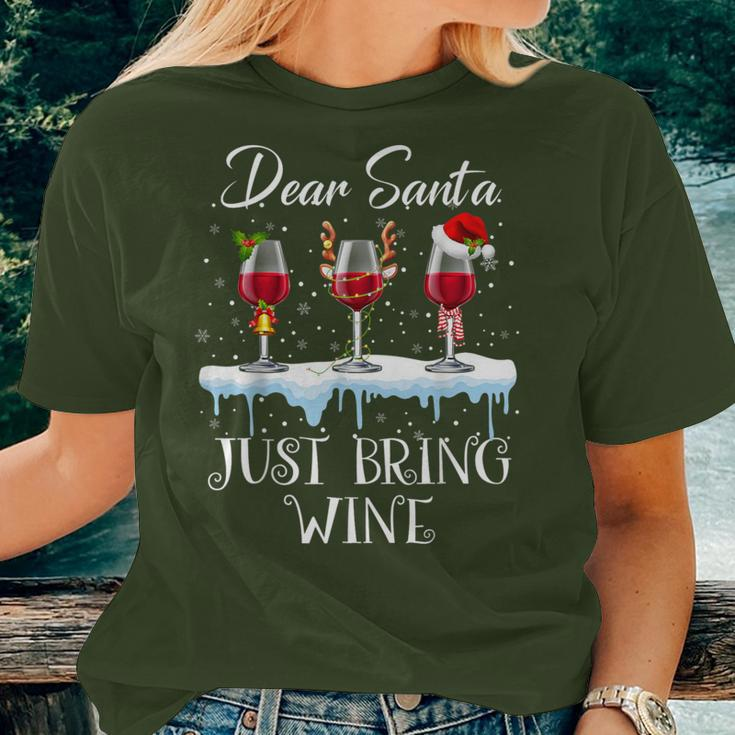 Dear Santa Just Bring Wine Christmas Wine Glasses Women T-shirt Gifts for Her