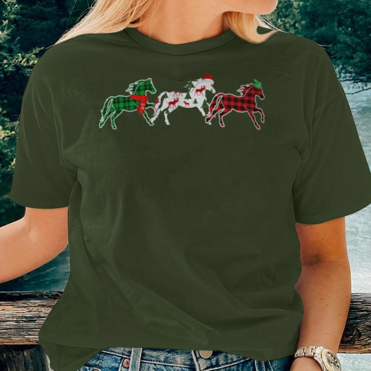Horse Xmas Tree Lights Red Plaid Christmas Women T-shirt Gifts for Her