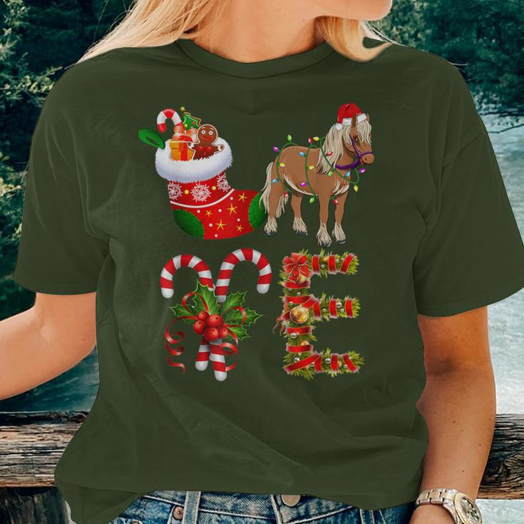 Horse Christmas Lights Led Santa Hat Christmas Women T-shirt Gifts for Her