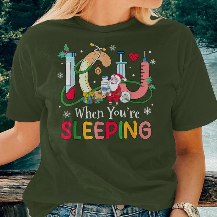 Icu When Your're Sleeping Christmas Icu Nurse Crew Womens Women T-shirt Gifts for Her