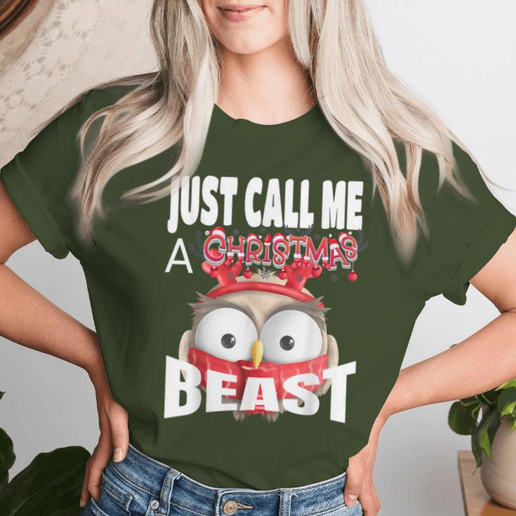 Just Call A Christmas Beast With Cute Little Owl Women T-shirt Gifts for Her