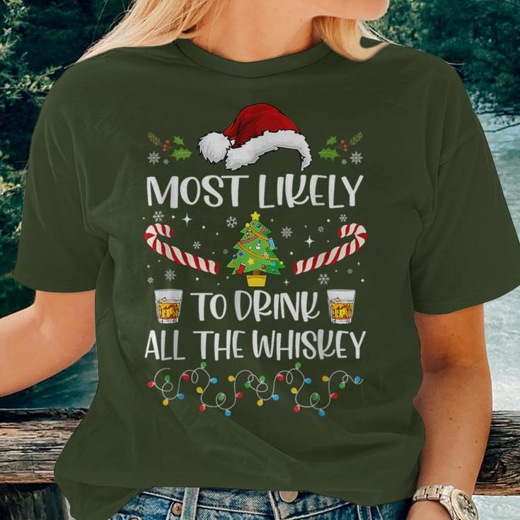Most Likely To Drink All The Whiskey Family Christmas Women T-shirt Gifts for Her