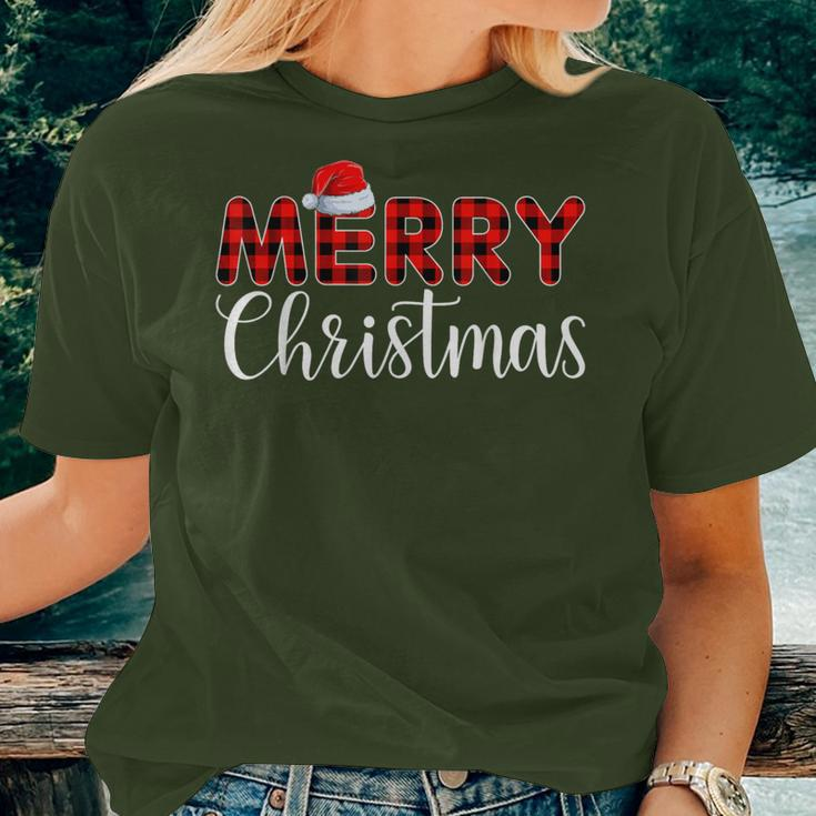 Merry Christmas Buffalo Plaid Red Santa Hat Pajama Women Women T-shirt Gifts for Her